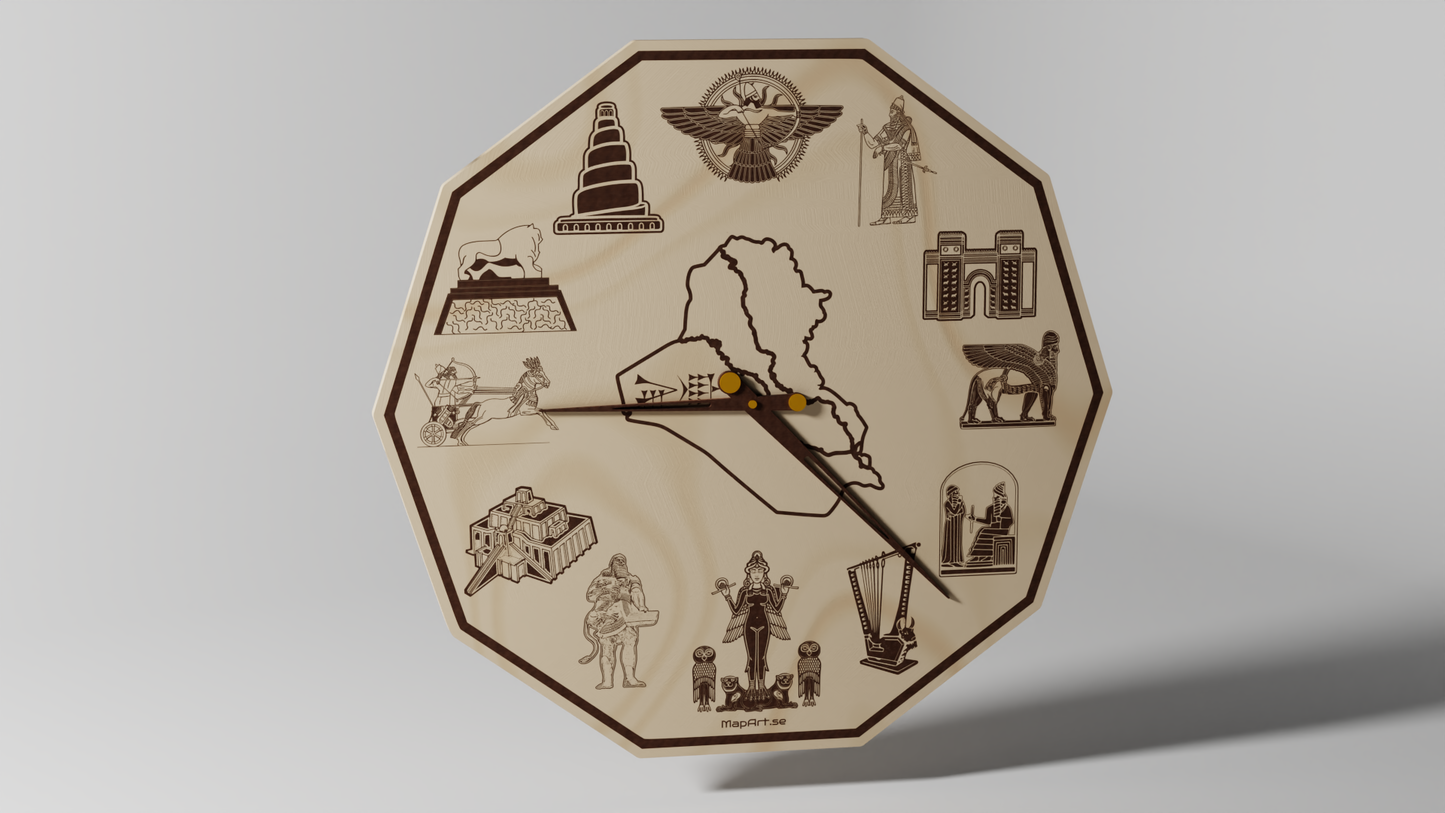 Iraq Map And Monument in Dinar - Wall Clock